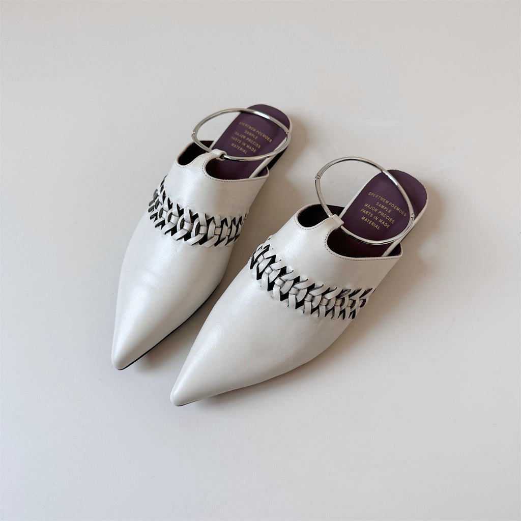 Red leather sandals women's low heels pointed shoes