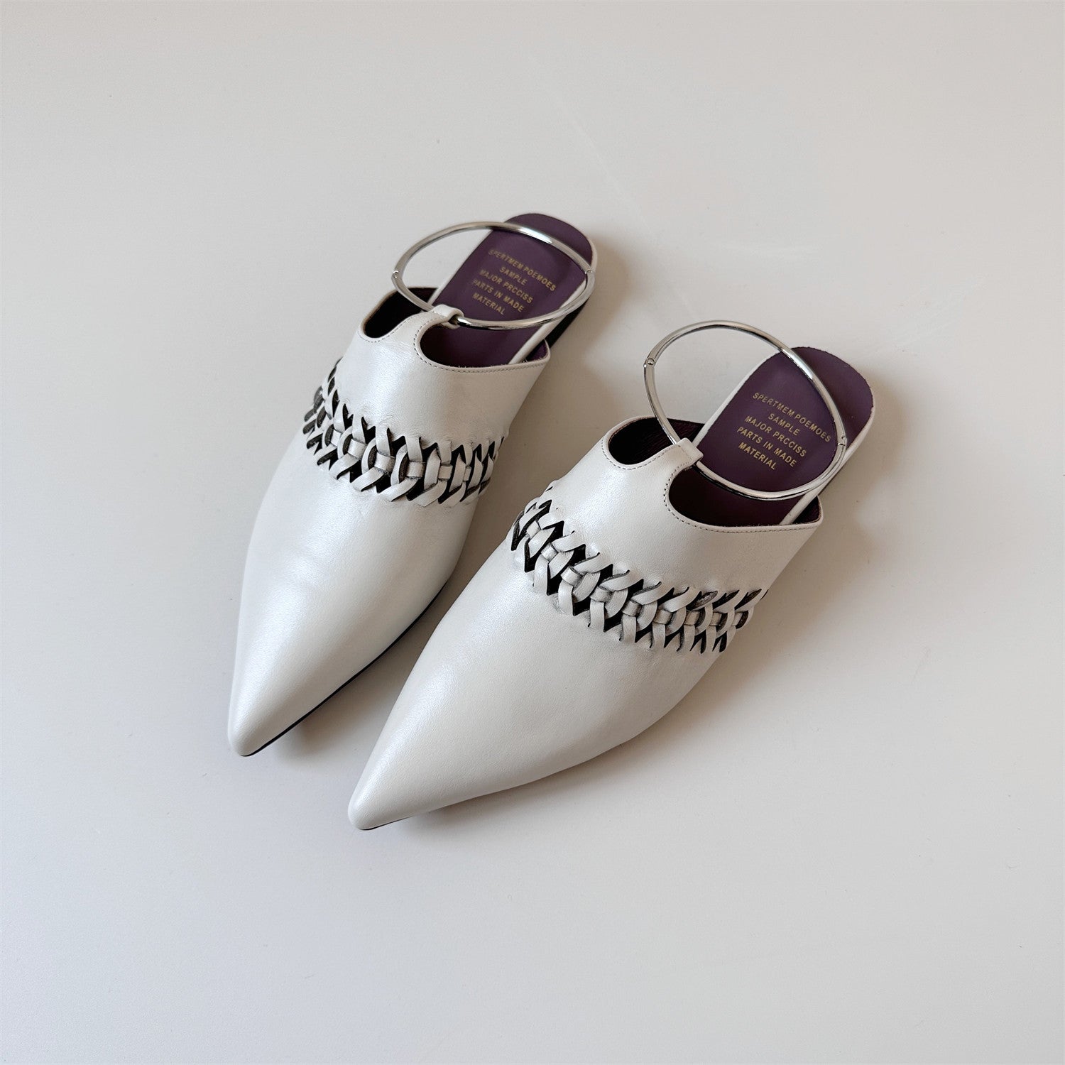 Red leather sandals women's low heels pointed shoes