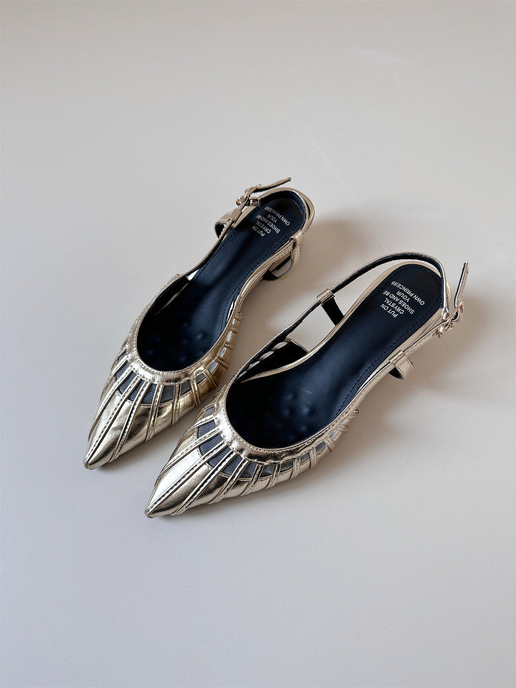 Low mid-heel wedge sandals women's summer pointed toe shoes