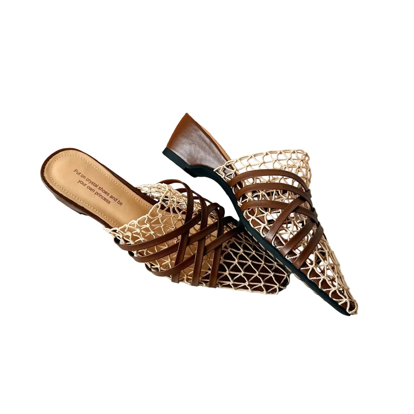 Pointed fishnet sandals thick-heeled shoe