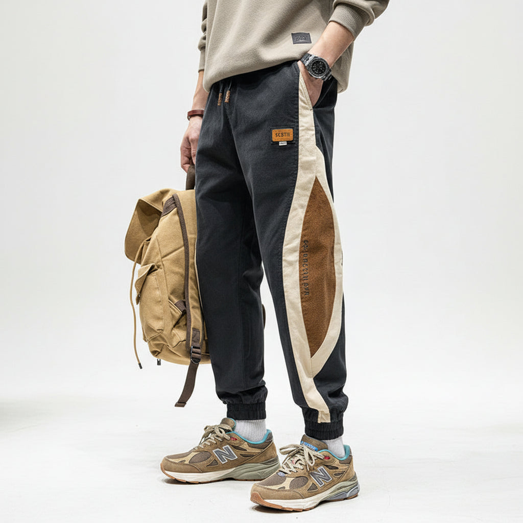 Men contrast splicing stretch ruffian handsome trousers