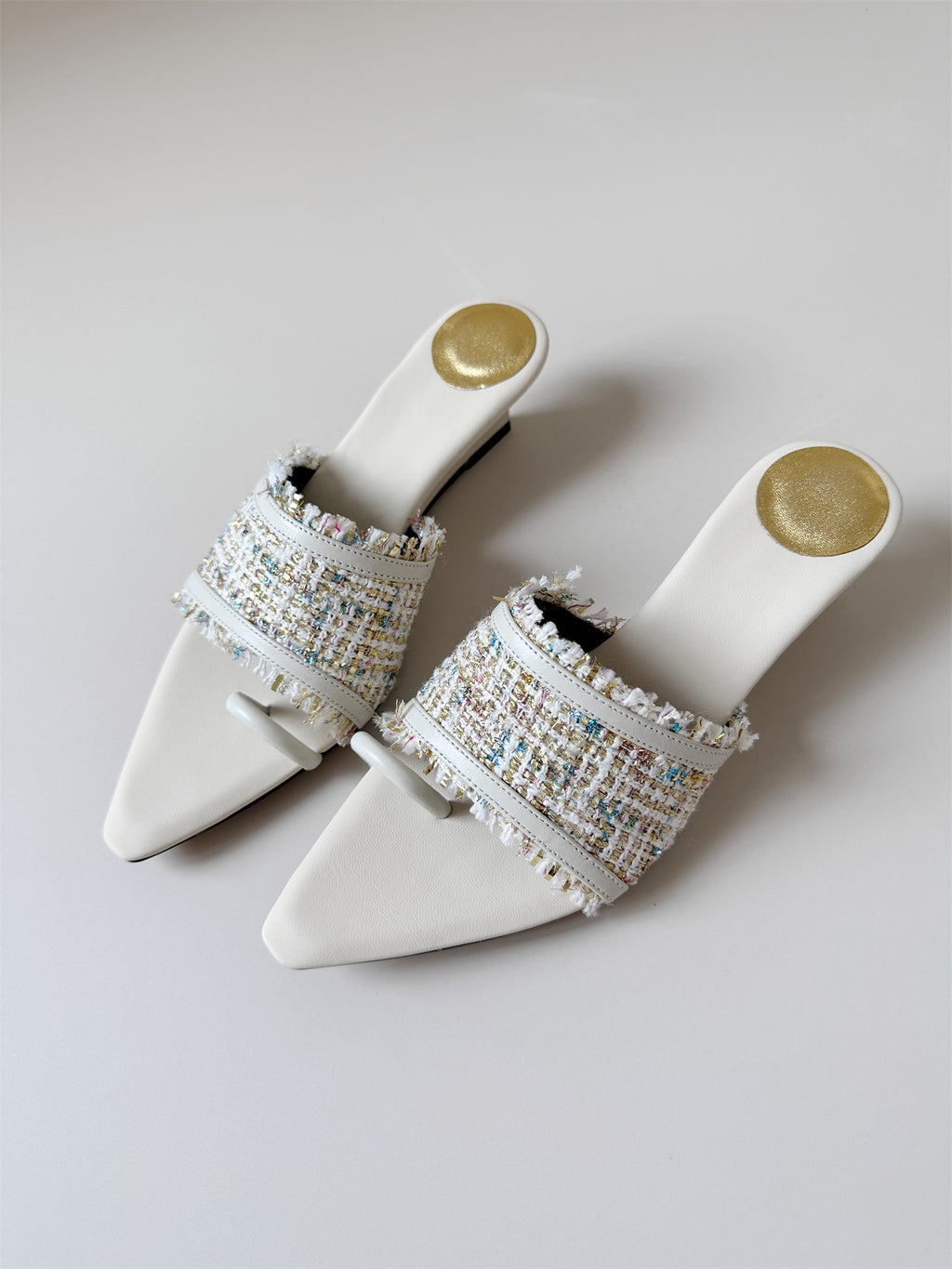 Slide shoe off-white sandals women low heel wedge pointed sandals