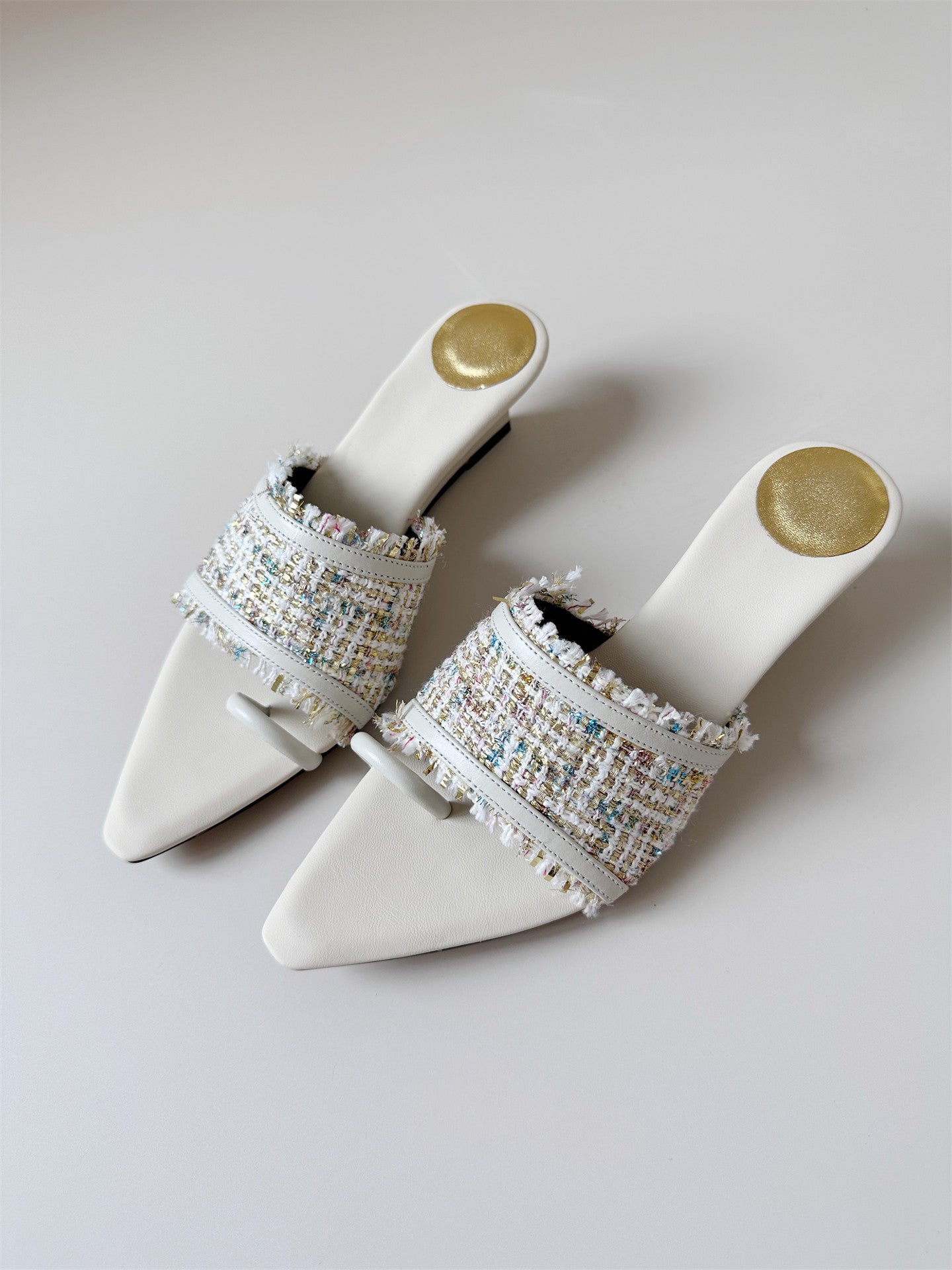 Slide shoe off-white sandals women low heel wedge pointed sandals