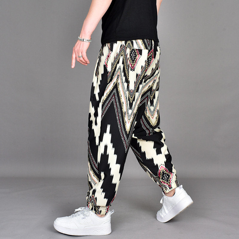 Drape casual print bound leg pants