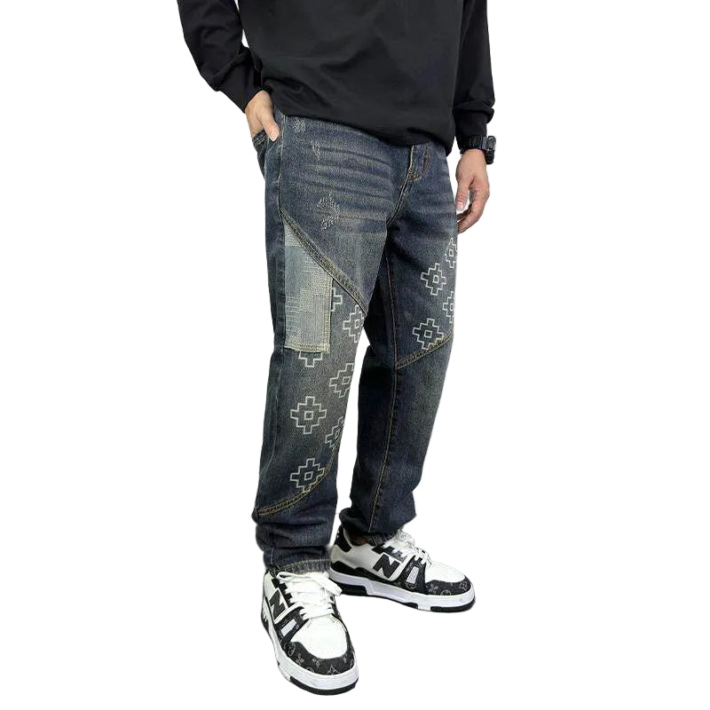 Printed stitched jeans