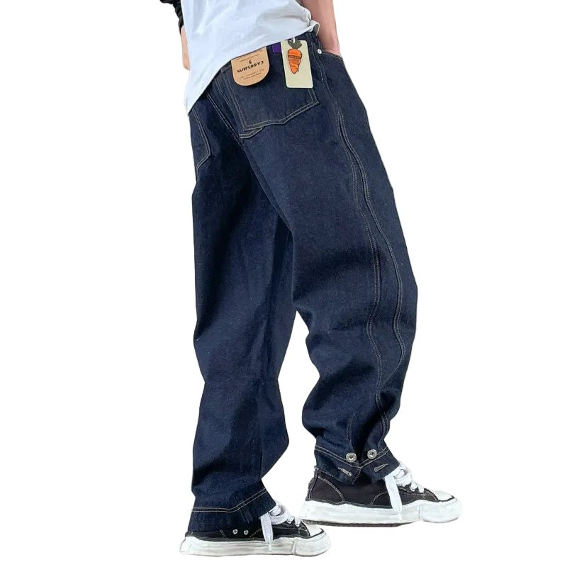 Jeans loose tapered men washed denim pants