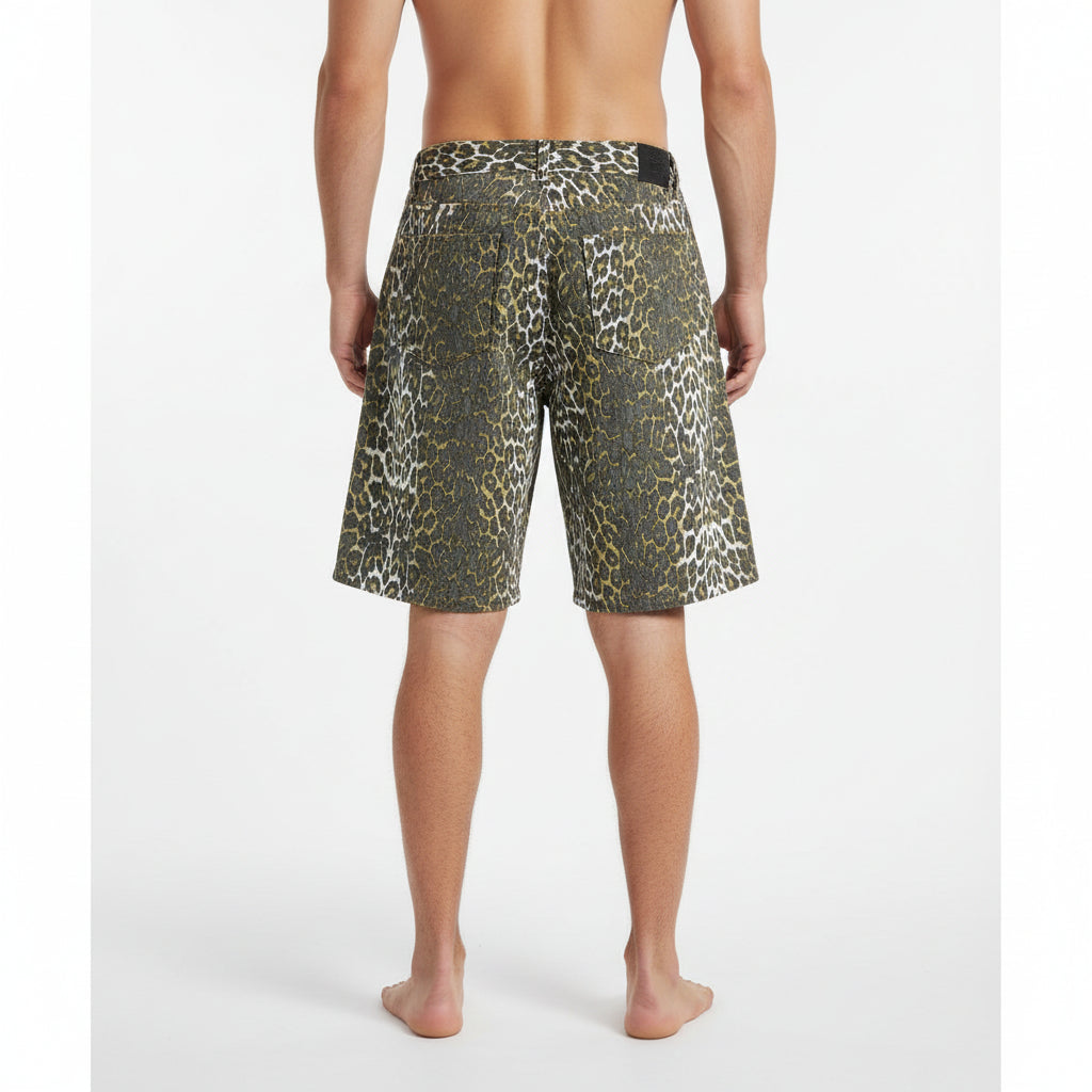 Silk Leap leopard print denim shorts cargo wide-legged
