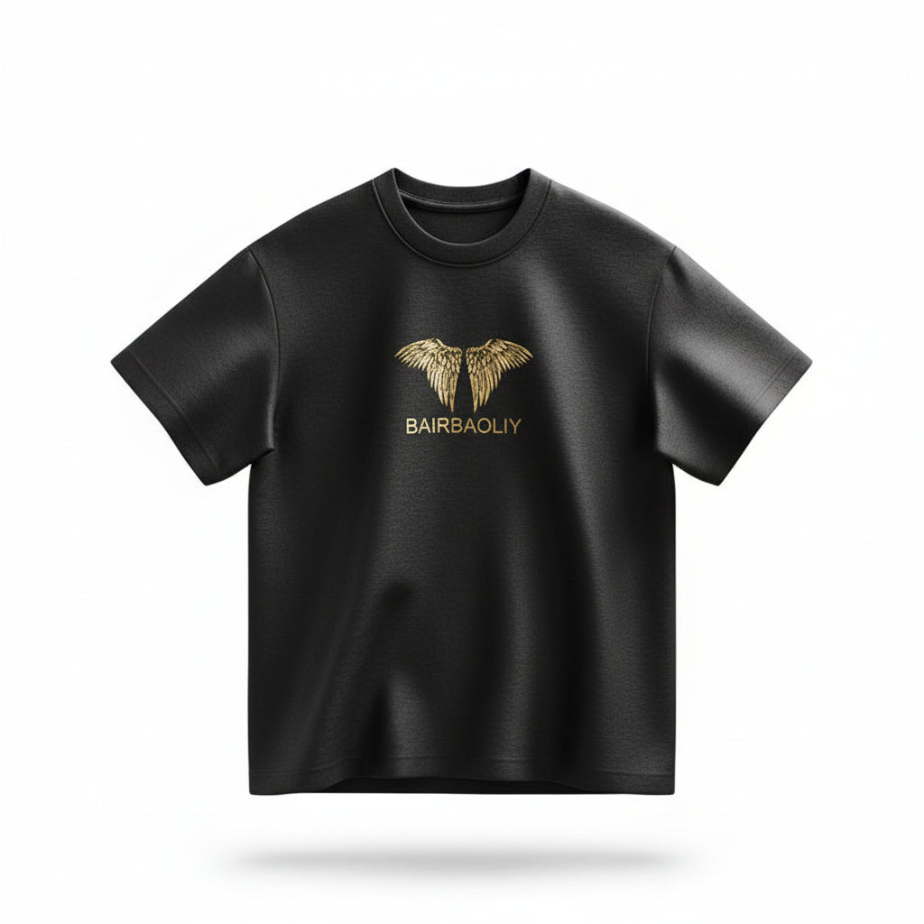 Luxury bronzing shining wings big wings street couple short sleeve T-shirt