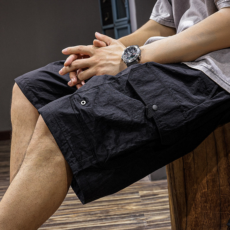 Black cargo shorts men's mid-pants