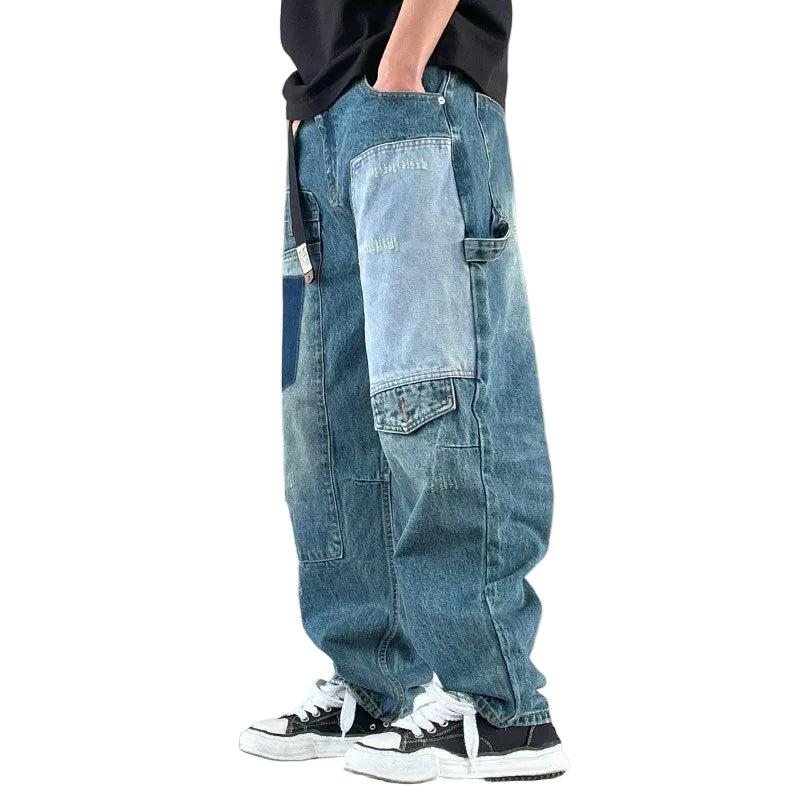 Patch panelled tapered jeans men's loose pants