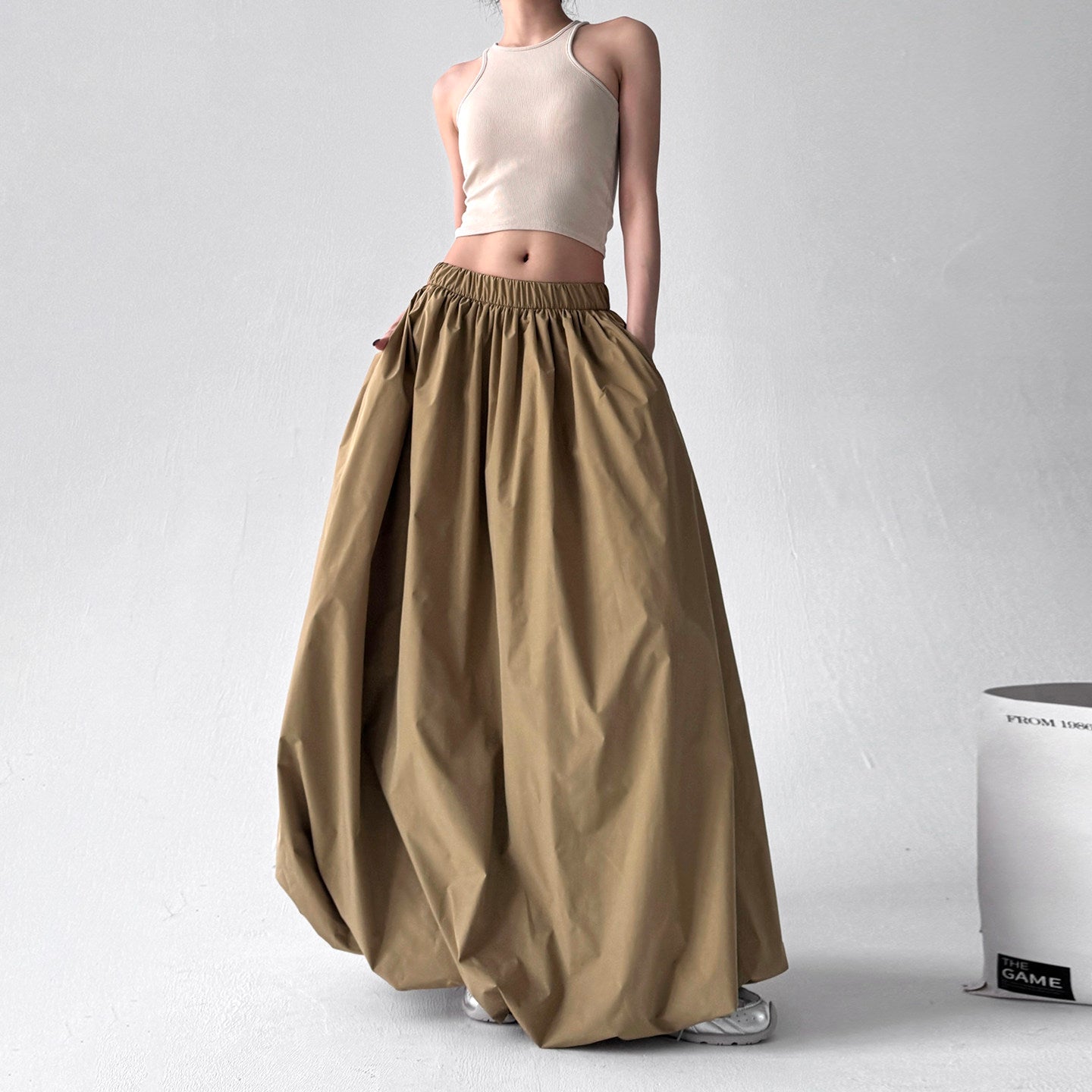 Brown bud long skirt high-waisted skirt