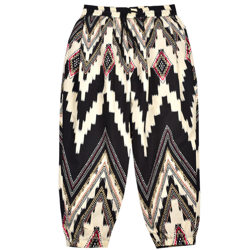 Drape casual print bound leg pants
