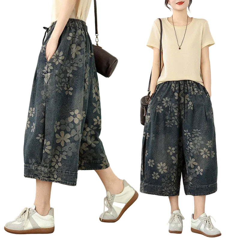 Denim elastic wide-leg pant