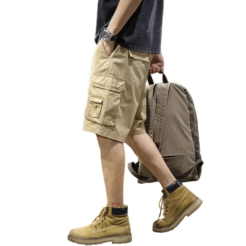 Khaki cotton cargo shorts loose pant