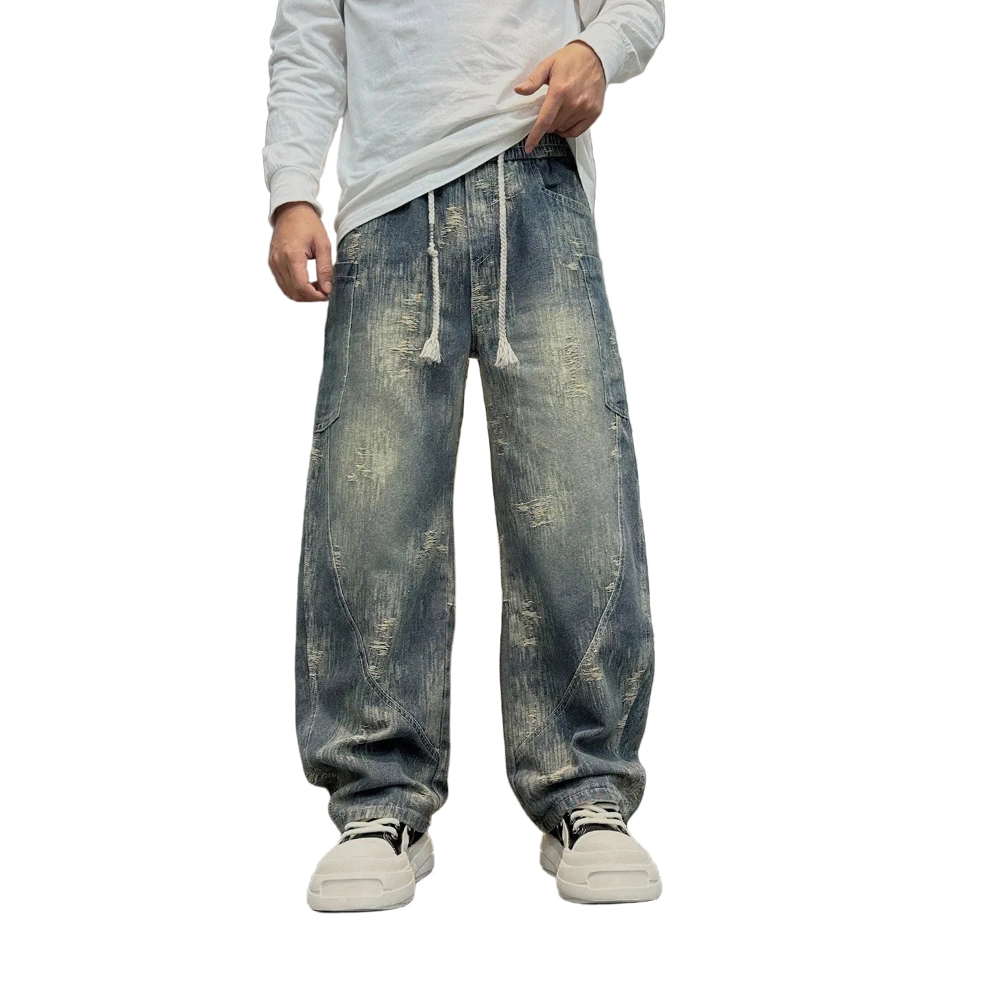 Jeans Jacquard Nostalgic Scratched Scimitar Long Pants