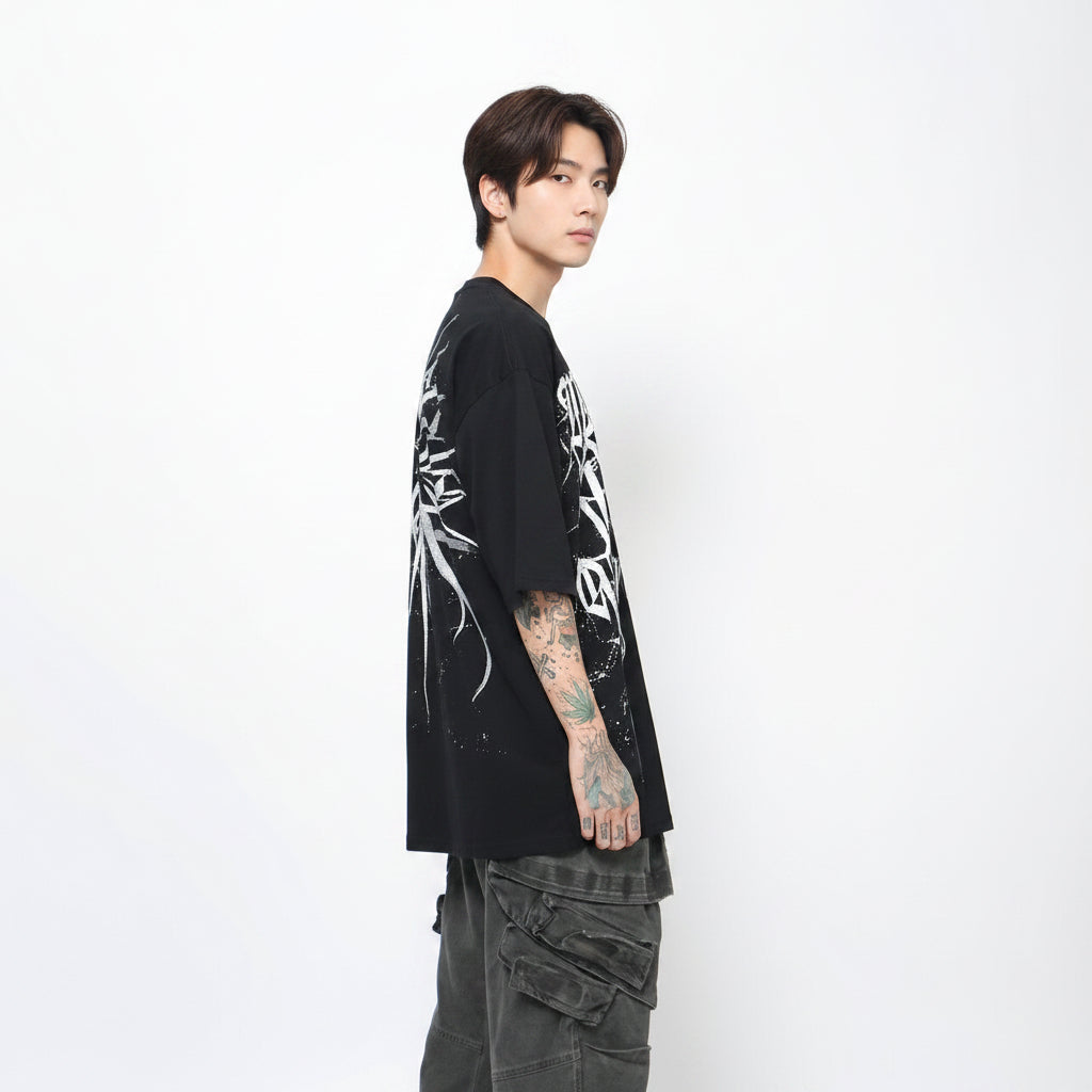 T-shirt men's summer loose fashion graffiti print couple top