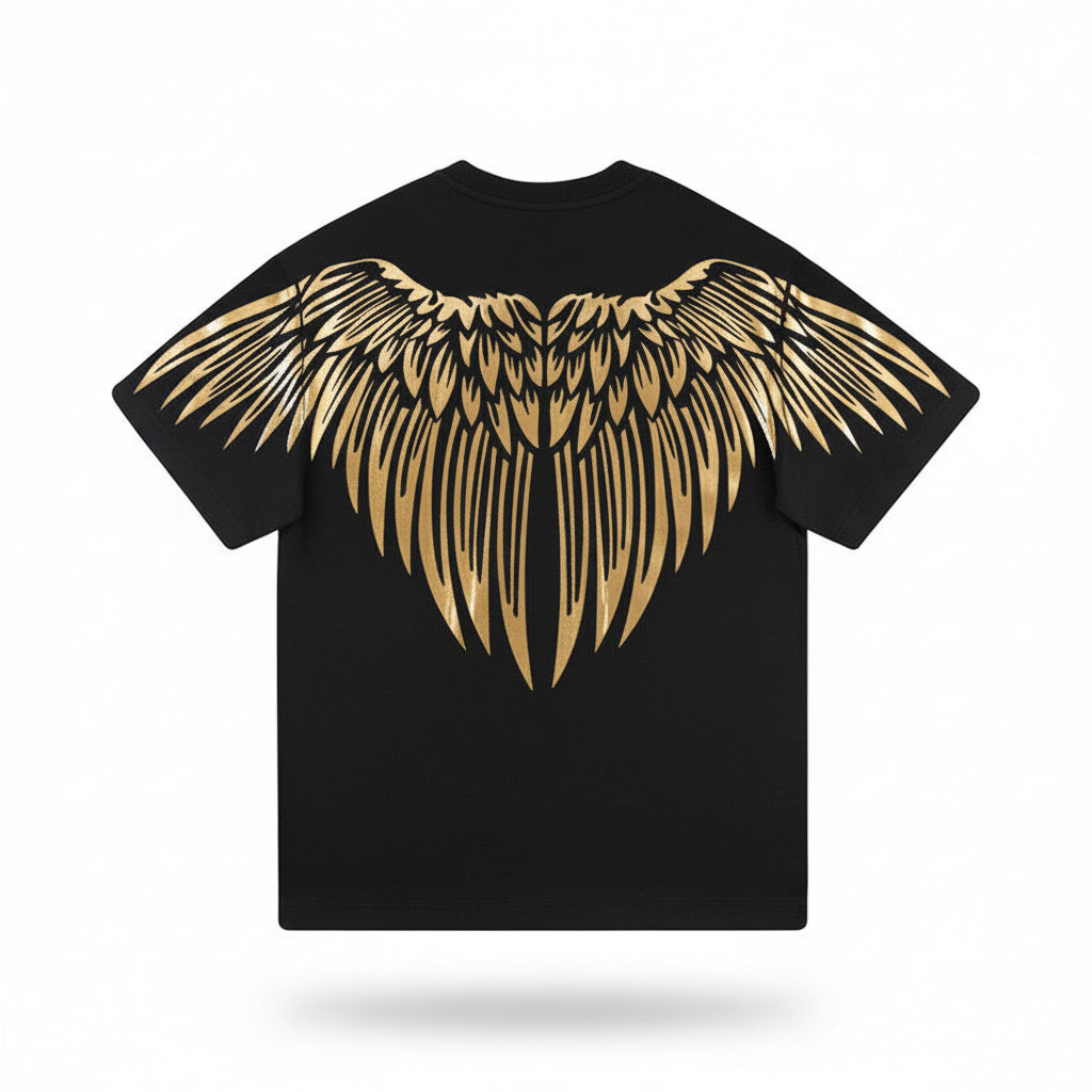 Luxury bronzing shining wings big wings street couple short sleeve T-shirt