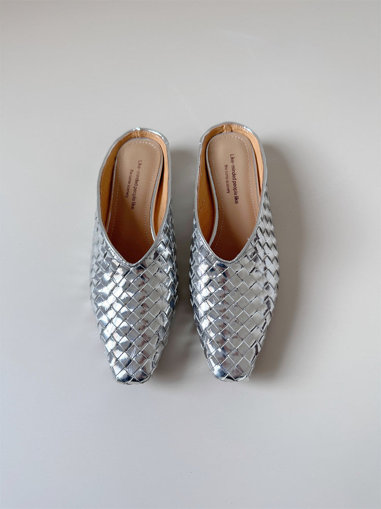 Low wedge slippers gold silver slide  sandals