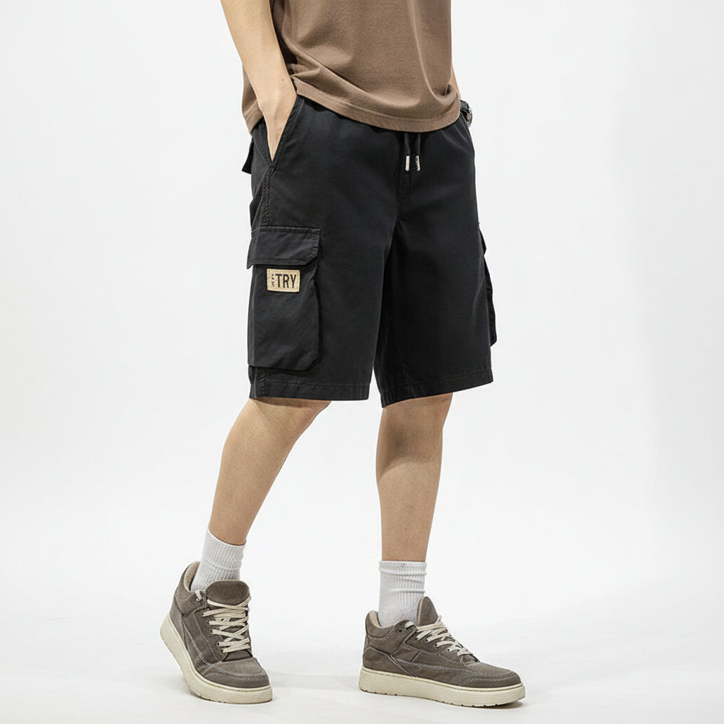 Khaki cotton cargo shorts loose pant