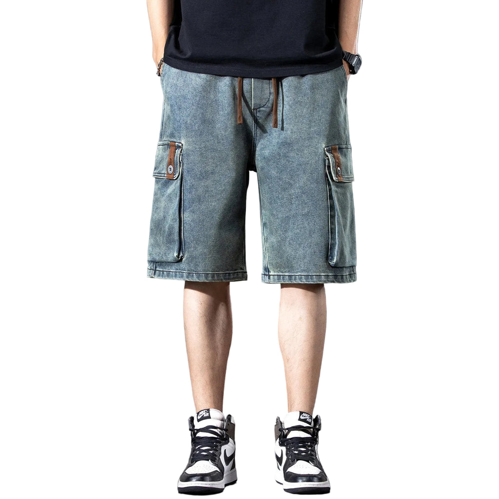 Short denim cargo men's outer pants summer multi-pocket trousers