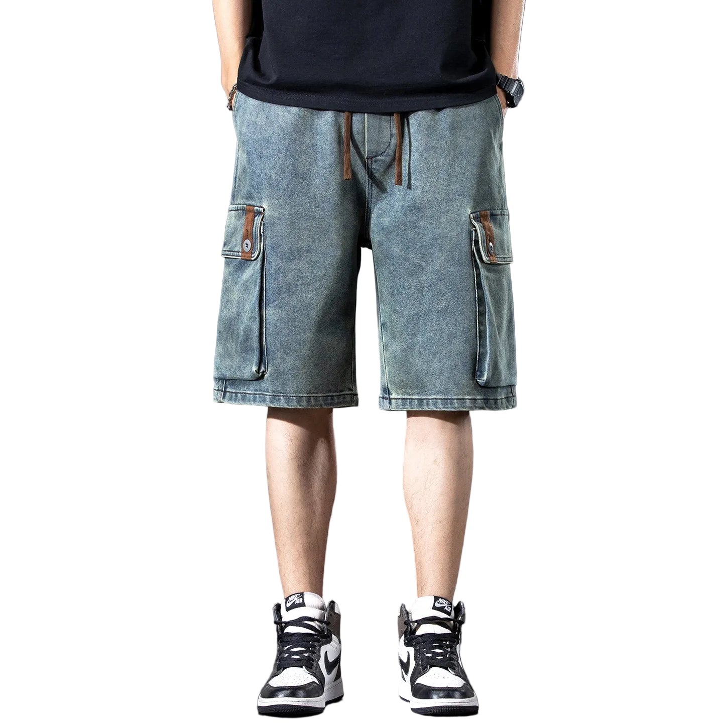 Short denim cargo men's outer pants summer multi-pocket trousers