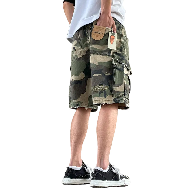 Midi wash cargo camouflage cropped shorts trendy