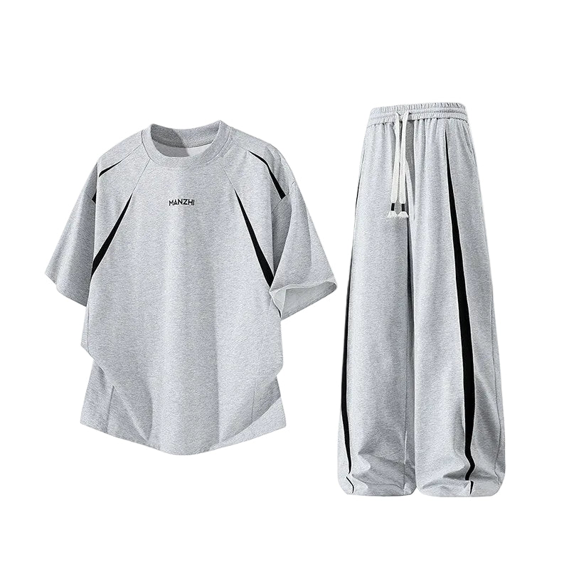 Plus size cotton short-sleeved unsex pants two-piece set
