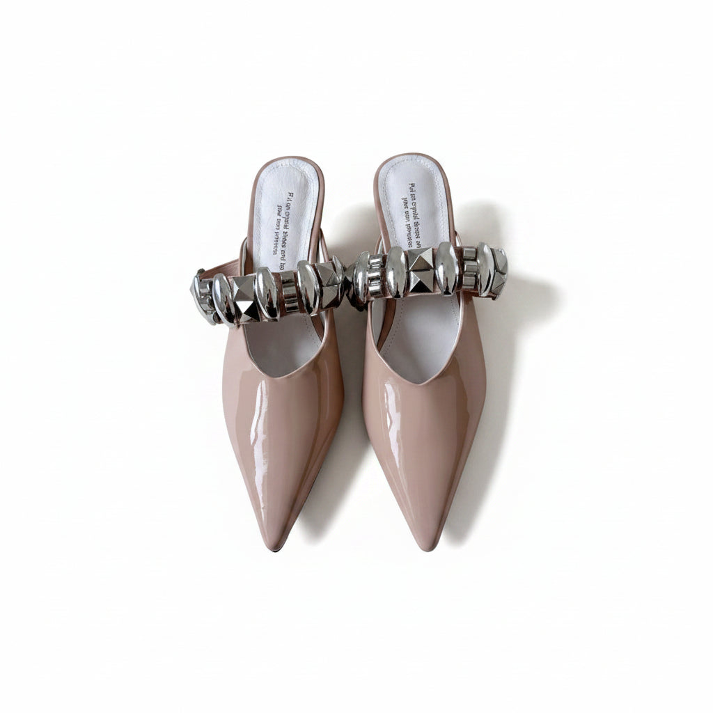 Leather thin heel wrap toe half slipper sandals women shoes
