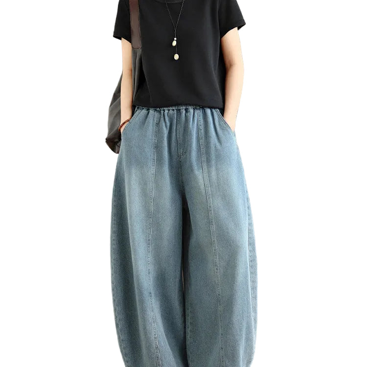 Women denim over size loose fit pants