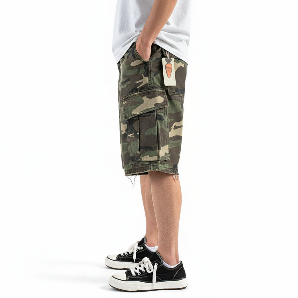 Midi wash cargo camouflage cropped shorts trendy