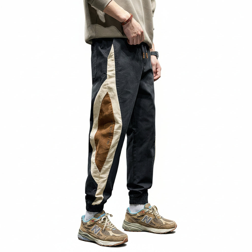Men contrast splicing stretch ruffian handsome trousers