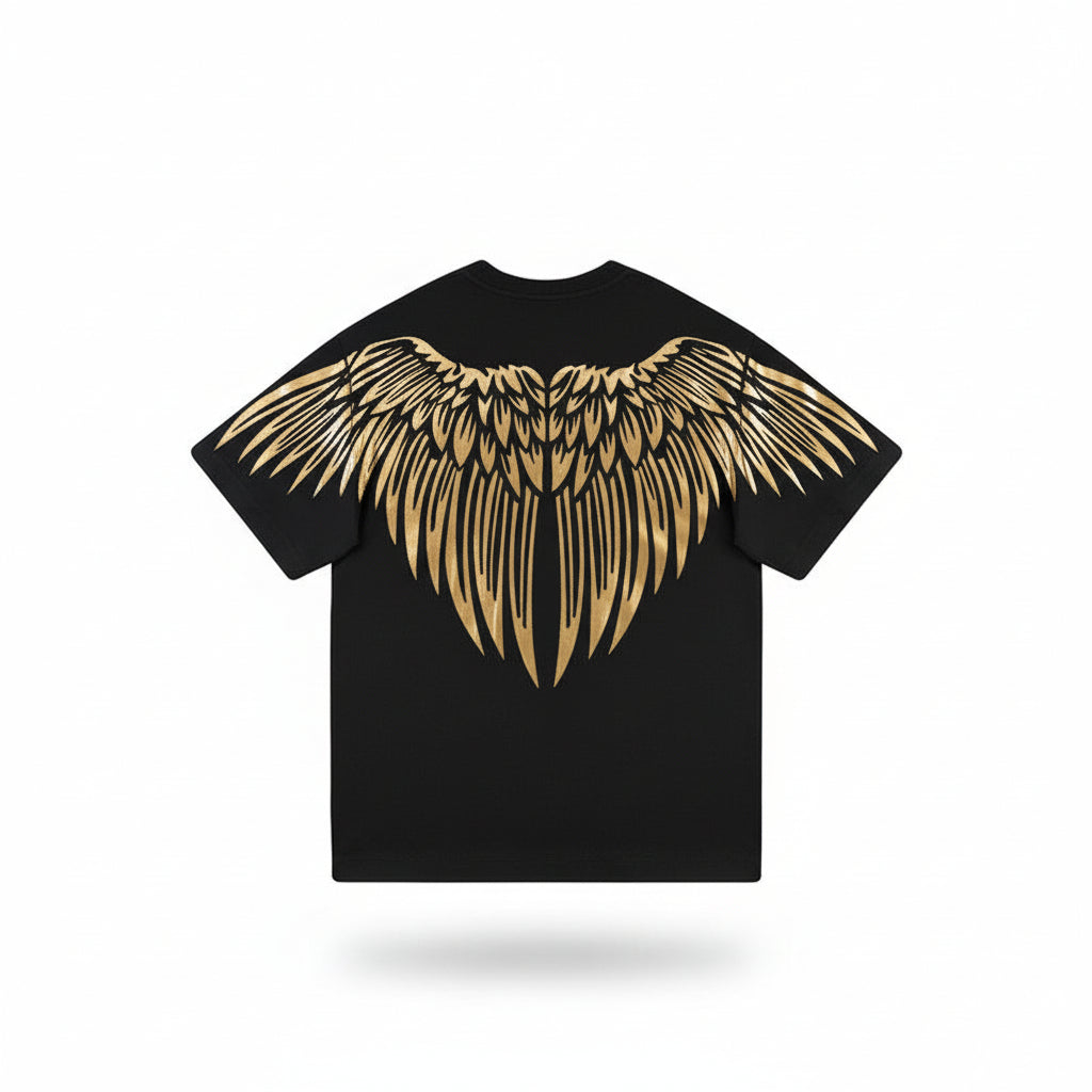 Luxury bronzing shining wings big wings street couple short sleeve T-shirt