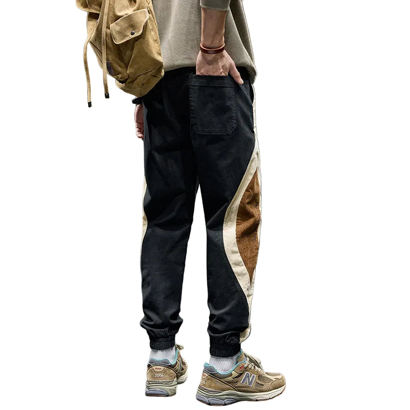 Men contrast splicing stretch ruffian handsome trousers