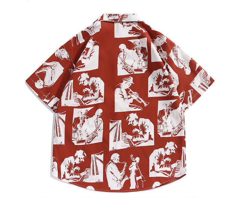 Full printed short-sleeved shirt summer shirt