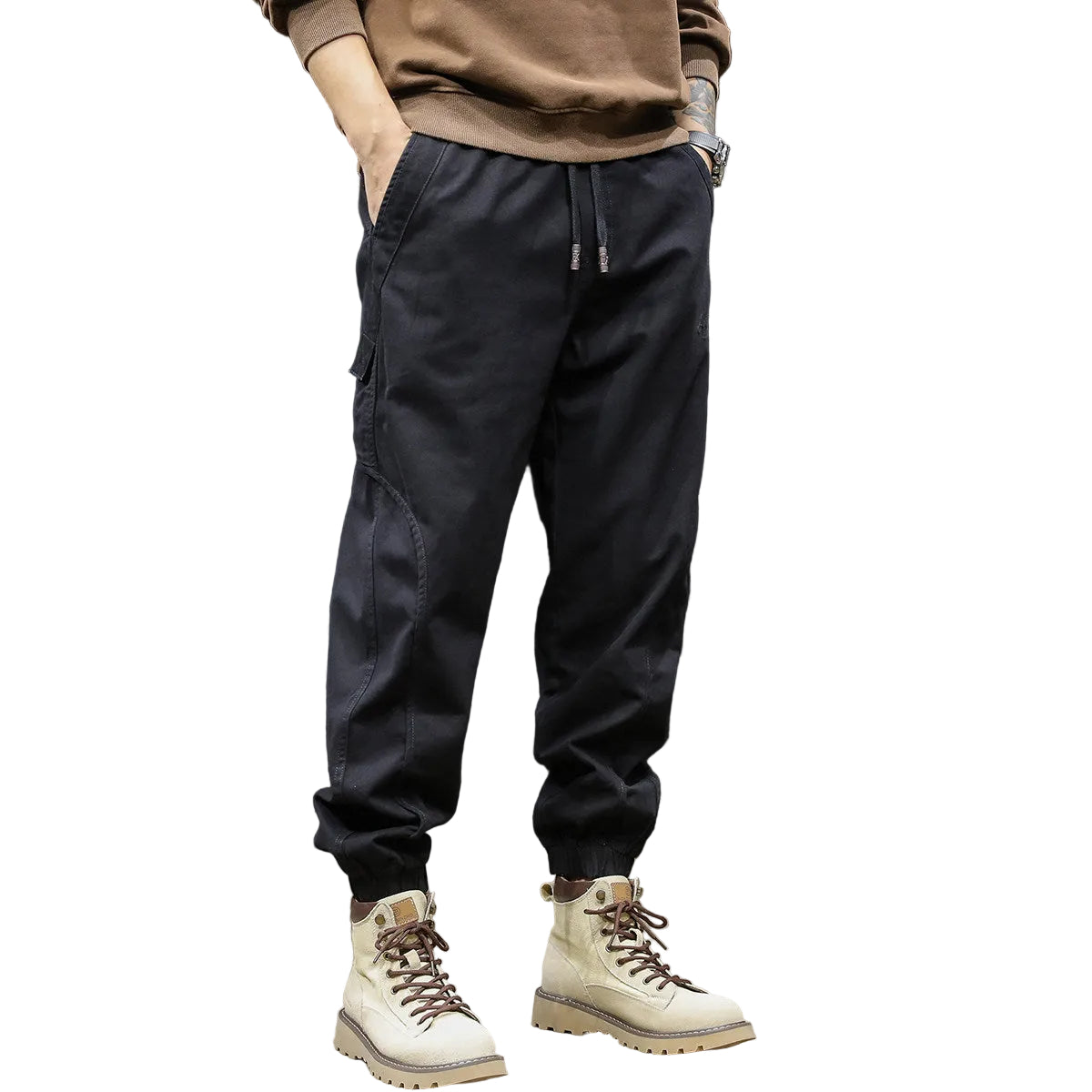 Black cargo pants men's casual trousers