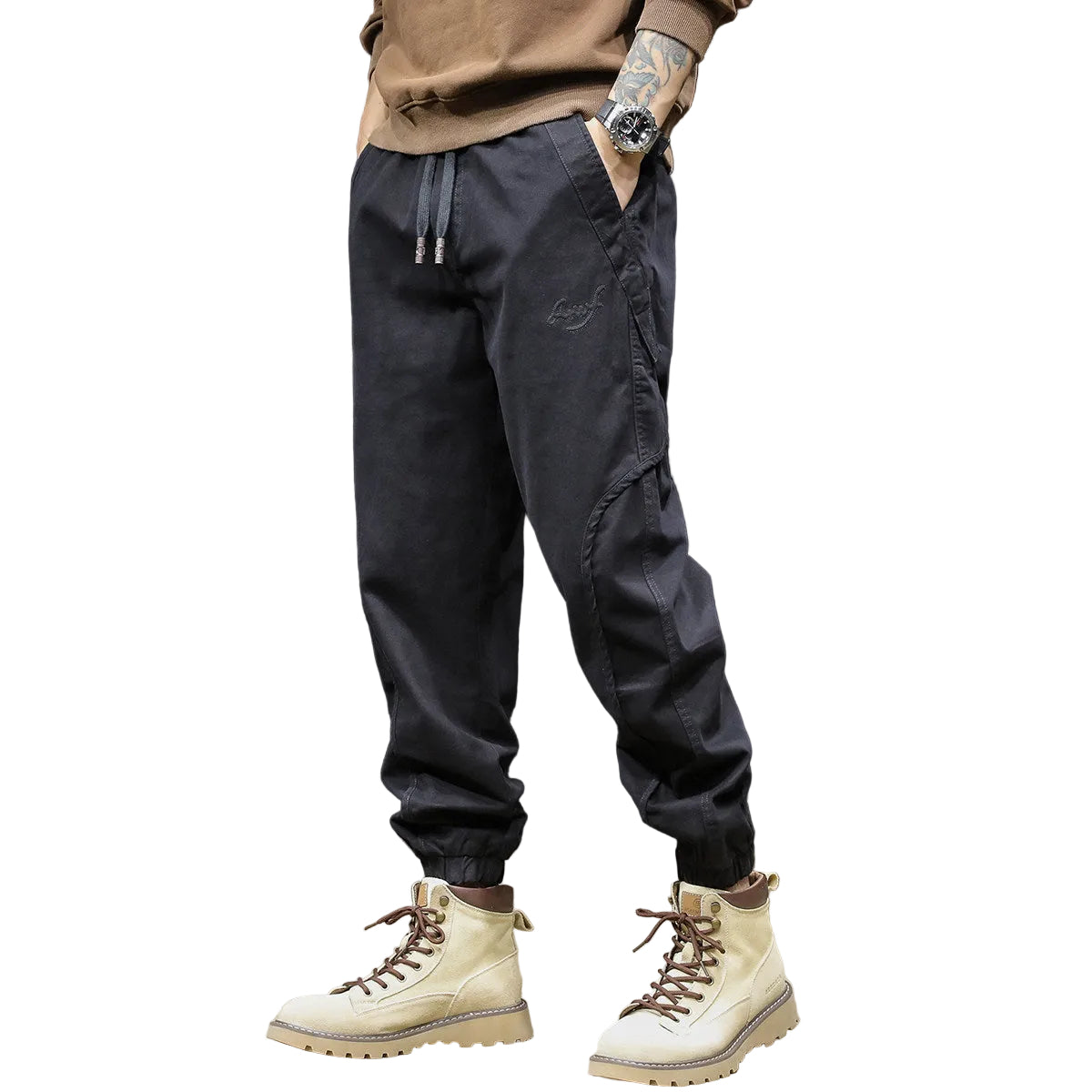Black cargo pants men's casual trousers
