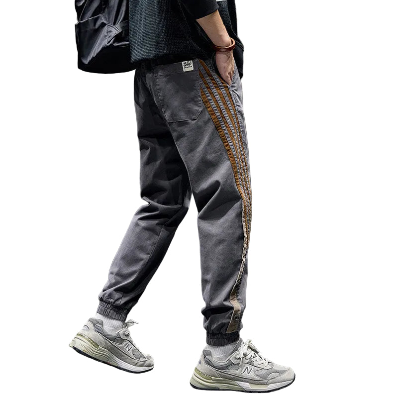 Men side striped loose stretch cargo pants