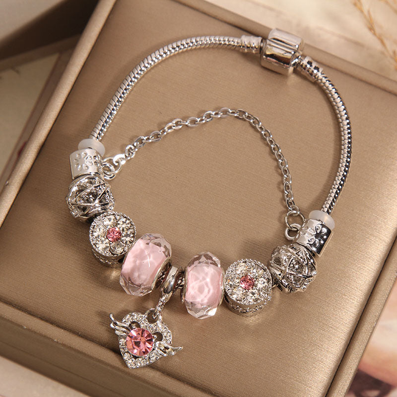 Pink glass bead bracelet