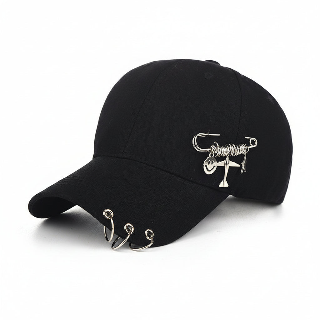 Sleek peaked black cap