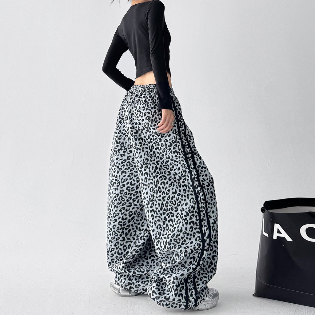 Classic leopard print women's high-waisted wide-leg pants