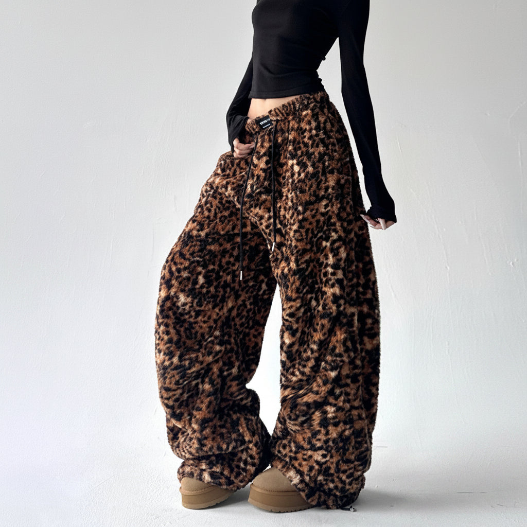 Wool wide-leg pants women loose fit