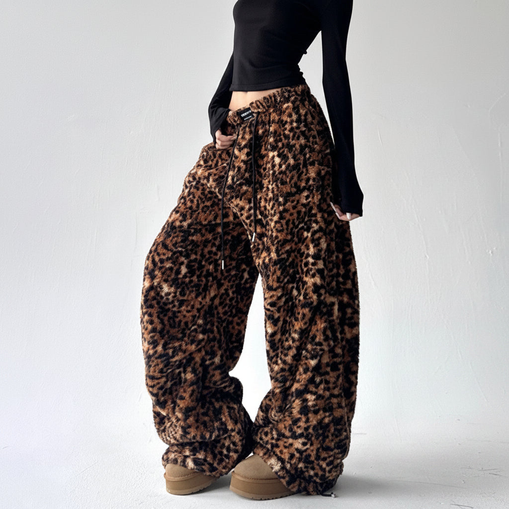 Leopard print wide-leg pants women's high-waisted loose casual pants