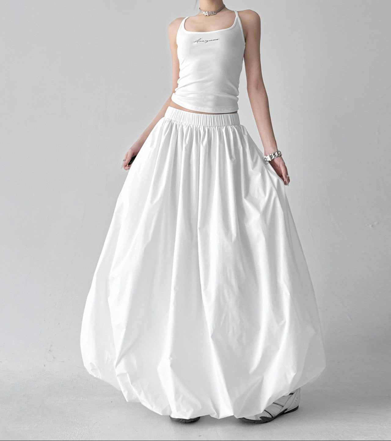 White bud skirt high-waisted slimming puffy bobble skirt