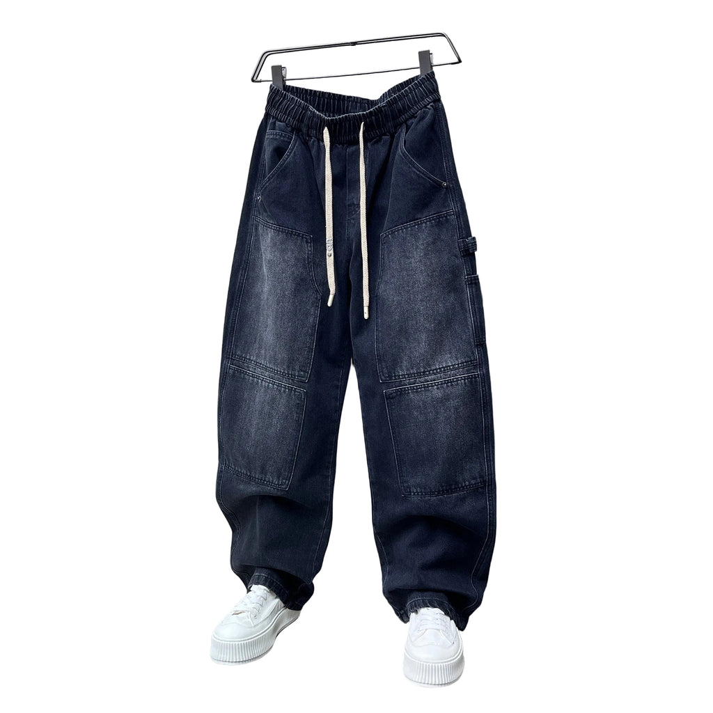 Trendy distressed washed jeans men's autumn loose fit pants