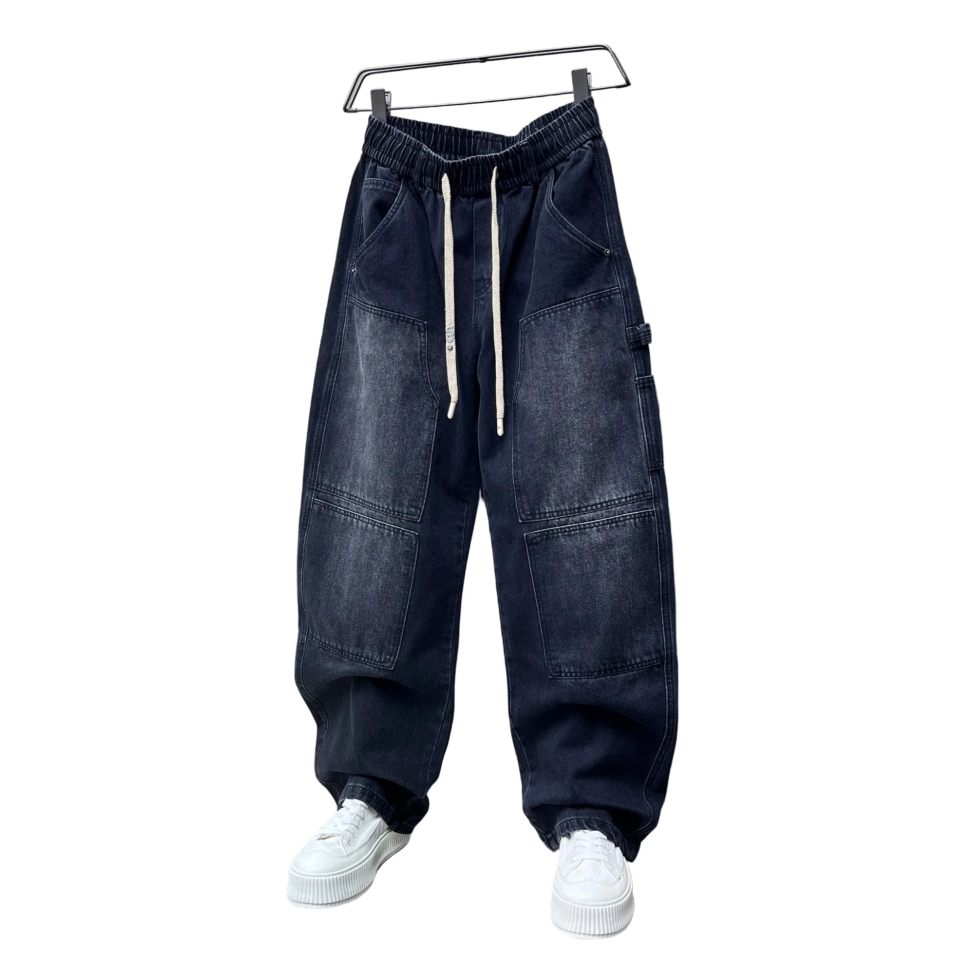 Trendy distressed washed jeans men's autumn loose fit pants