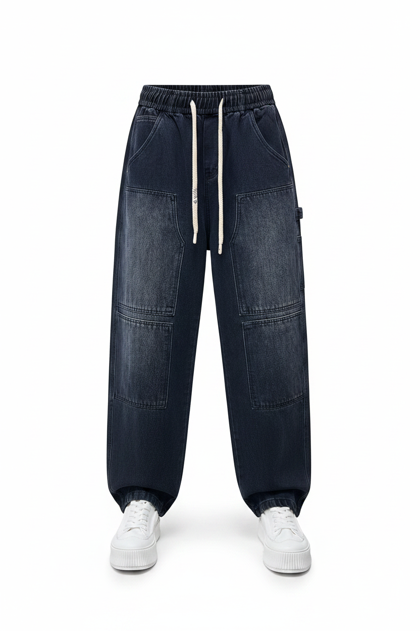 Trendy distressed washed jeans men's autumn loose fit pants