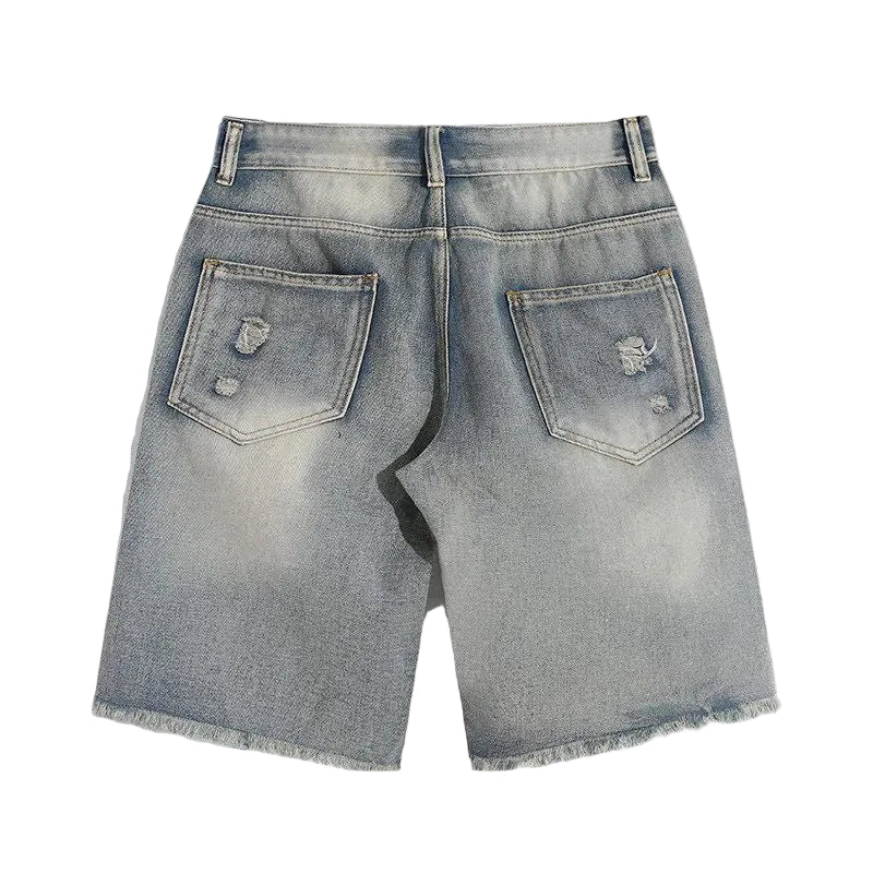 Raw edge ripped denim shorts men's trouser