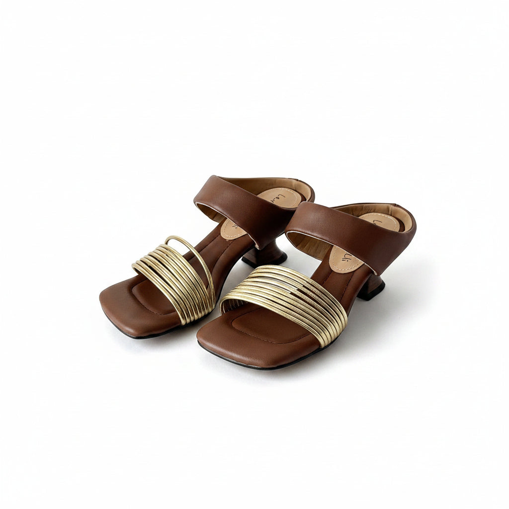 Handmade simple square toe open-toe heel slippers