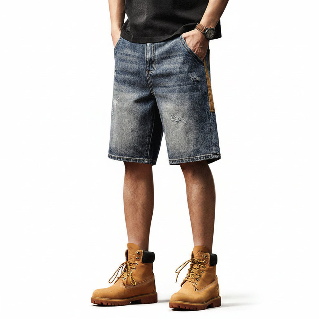 Men high denim shorts summer trendy loose plus-size wear pants