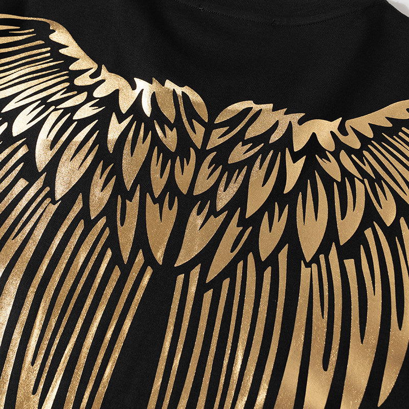 Luxury bronzing shining wings big wings street couple short sleeve T-shirt